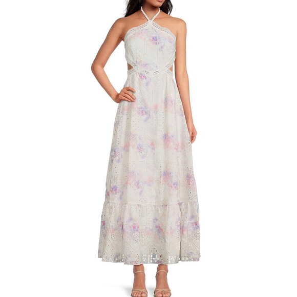 Gianni Bini Halter Neck Cutout Back Embroidered Eyelet Sleeveless Maxi Dress - Picture 5 of 7